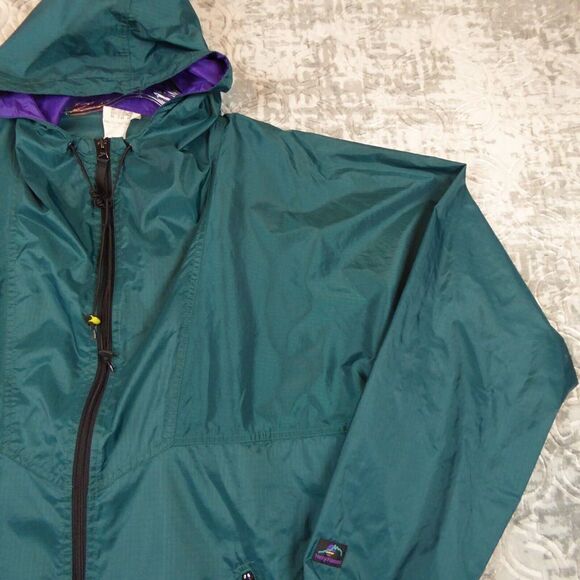 Helly Hansen Jacket Mens Large Green Rip Stop Hooded Rain Jacket Long Sleeve Zip - Picture 4 of 11